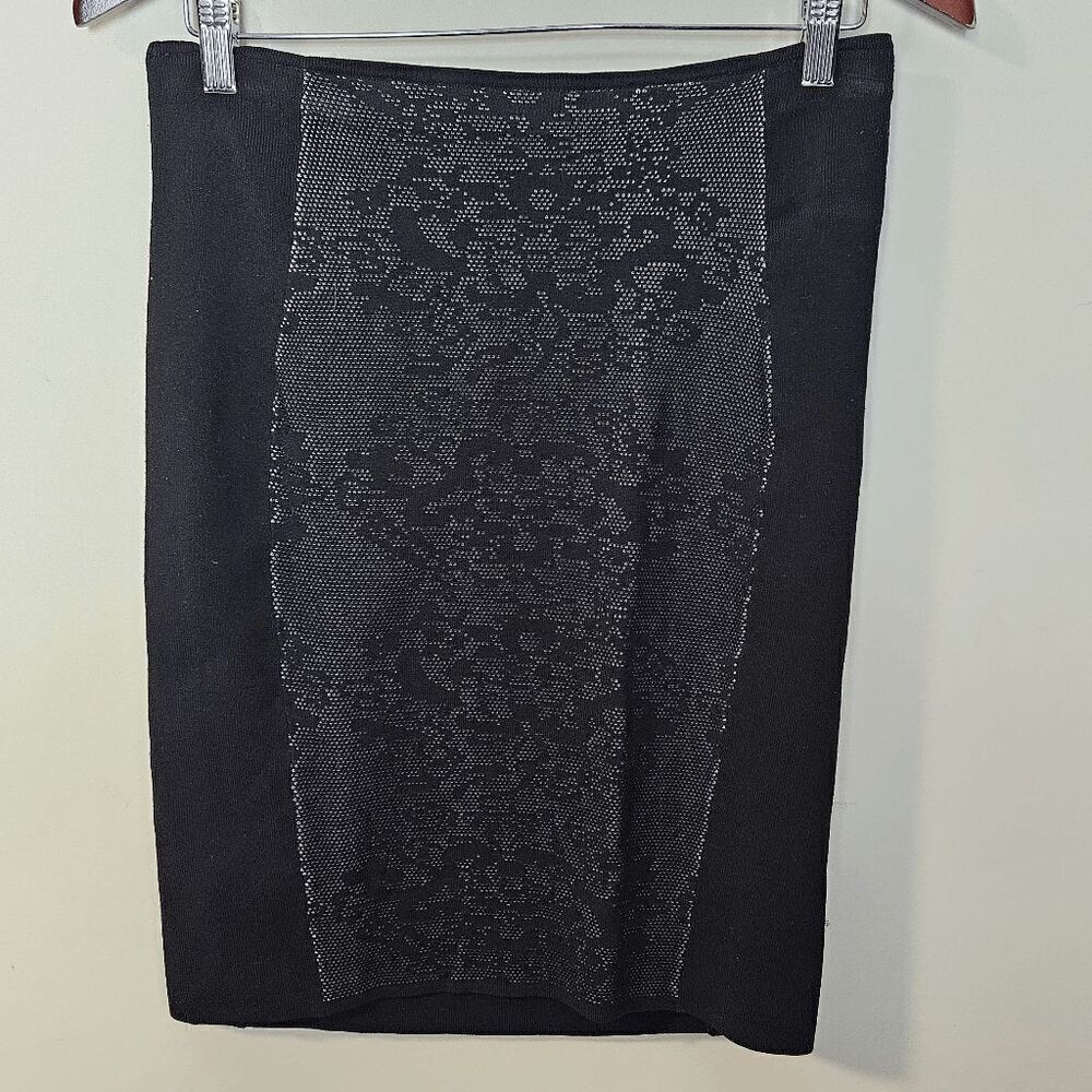 Rebecca Taylor Jacquard Knit Pencil Bandage Skirt NWOT Womens Black Noir & Almon